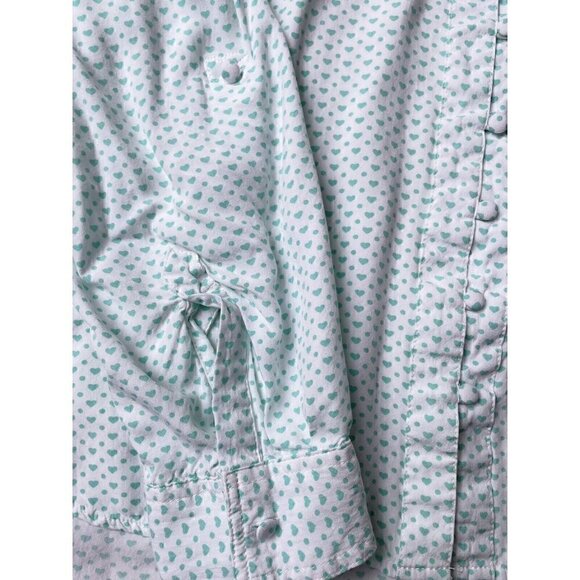 Hearts Pattern Valentine’s Green White LOVE Button Up High Low Hem Top Women’s L - Picture 6 of 12